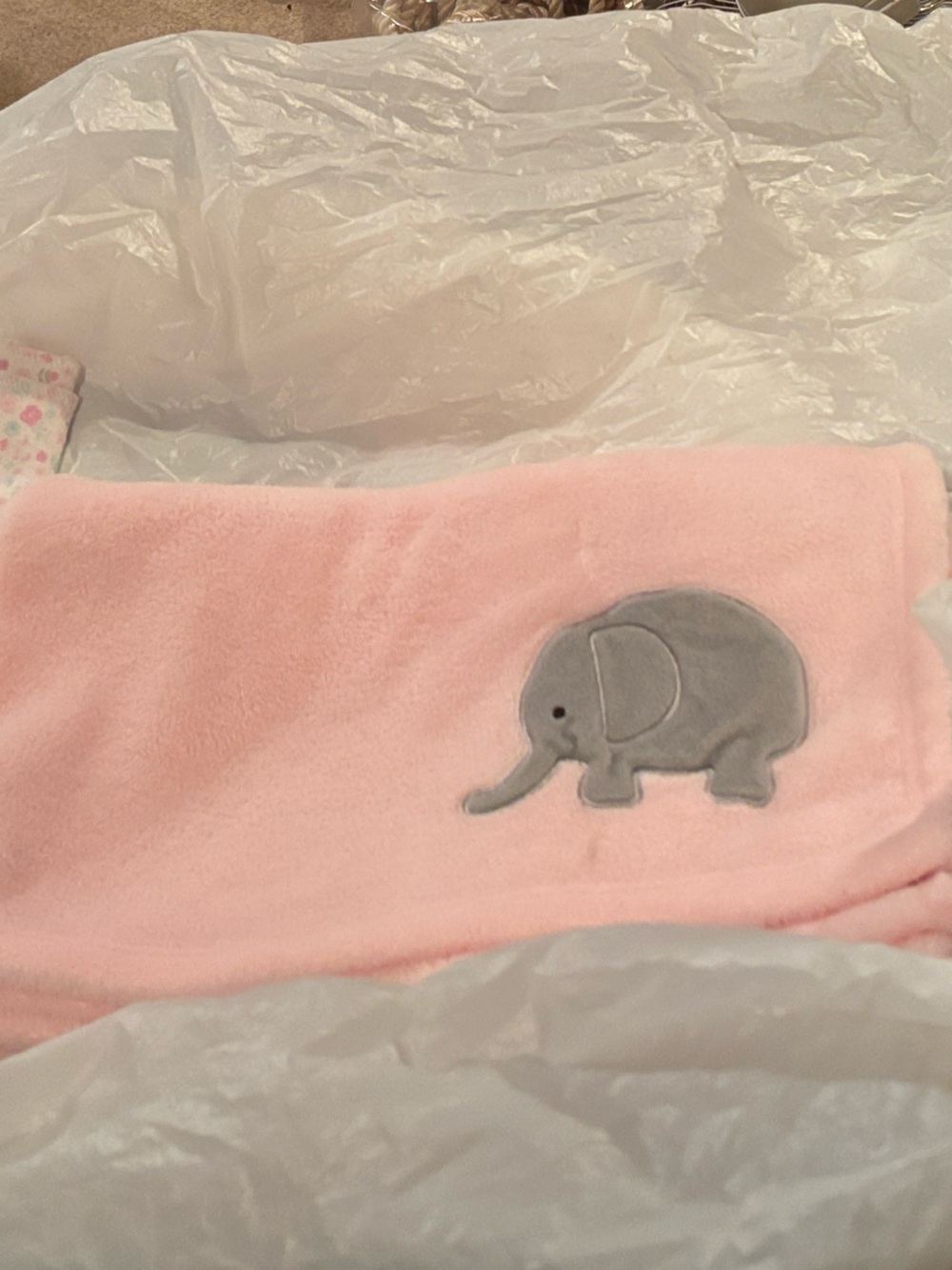 NoJo The Dreamer Pink and Grey Elephant Plush Baby Blanket 30"x40"
